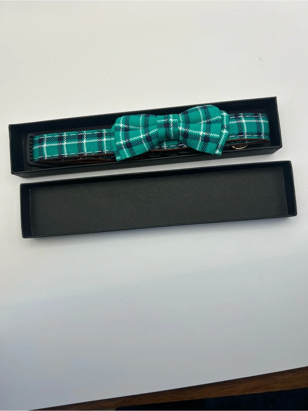 Dog‎ Collar Bow Tie - Adorable Soft Material&Leather (Cyan Plaid, M 13